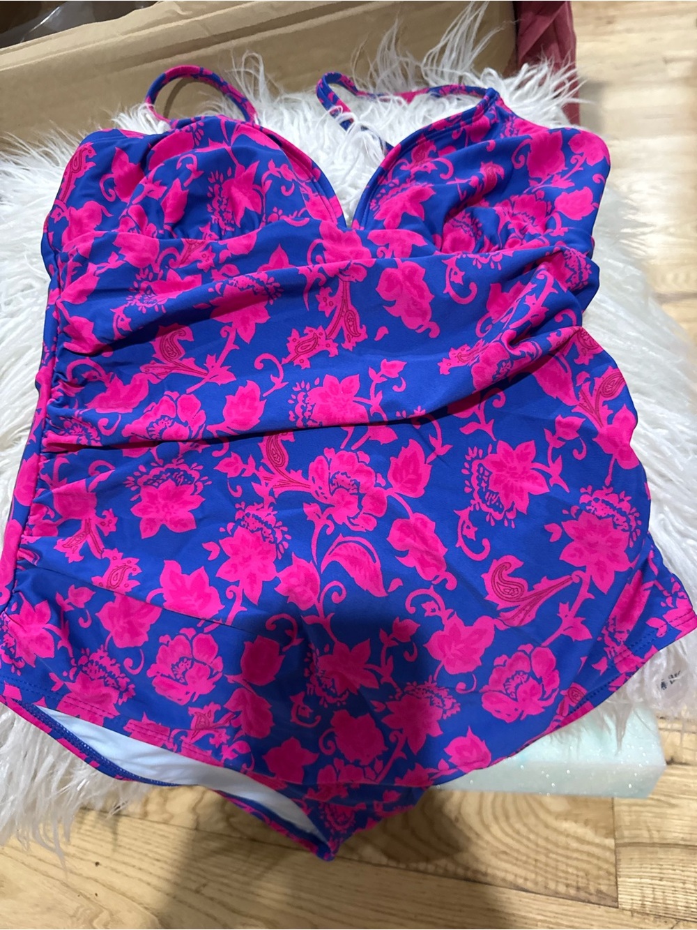 Blue & Hot Pink Floral One-Piece Swimsuit